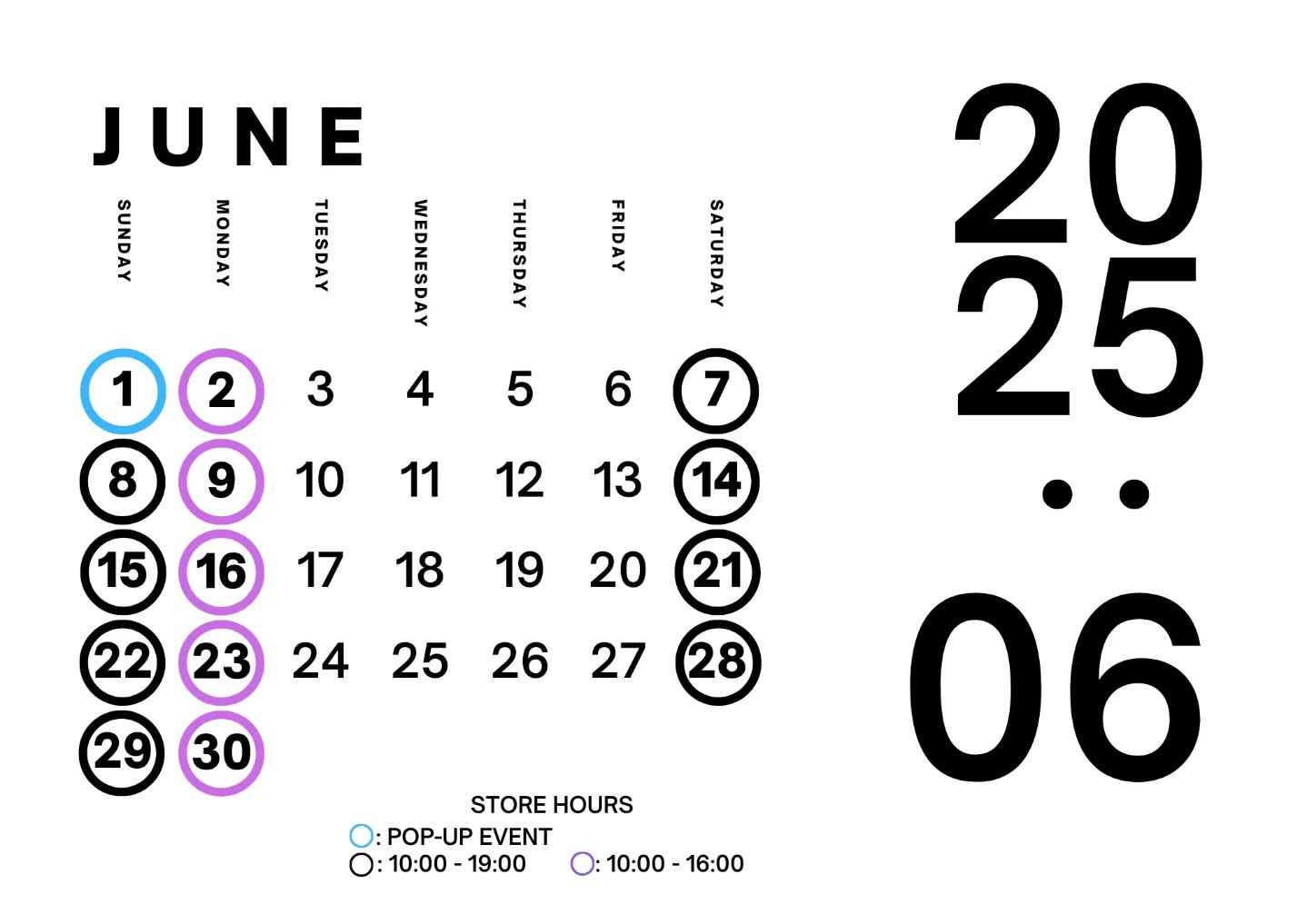 STORE SCHEDULE FOR JUNE
